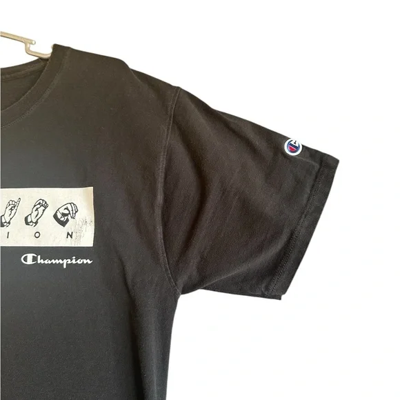 Champion MENS BLACK SIGN LANGUAGE GRAPHIC SHORT SLEEVE T-SHIRT SZ M - Picture 3 of 12